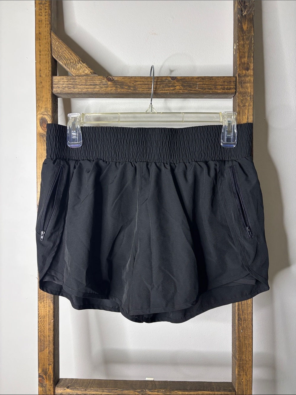 Women’s Black Athletic Shorts with Zip Pockets Size L